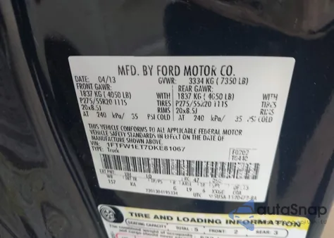 2013 Ford F-150 King Ranch z USA, uszkodzony, nr VIN 1FTFW1ET7DKE81067